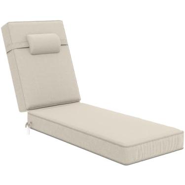 Imagem de Almofadas de espreguiçadeira de olefina de 203 x 66 x 10 cm, almofadas de espreguiçadeira com encosto de cabeça para móveis ao ar livre – Almofada de substituição resistente ao clima e ao desbotamento