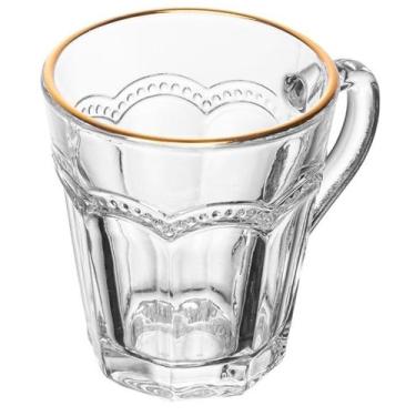 Imagem de Jogo de Xícaras para Café Belle Epoque em Vidro com Borda Dourada 6 Pe