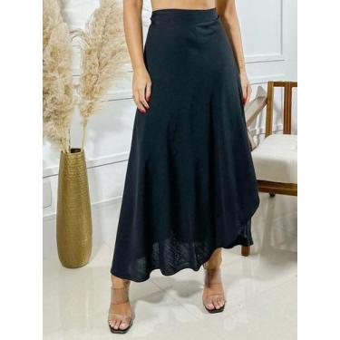 Imagem de A-Lows A&L Saia envelope feminina com forro de viscolinho, Preto, 36-4