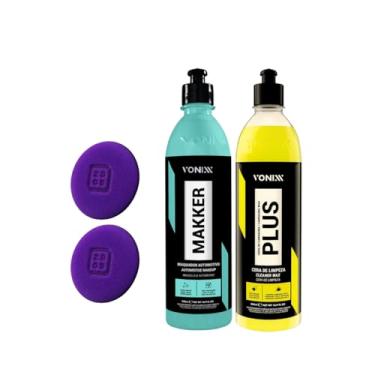 Imagem de Kit Limpeza Automotiva – Cera Carnaúba Plus e Makker Maquiador com 2 aplicadores roxos. Brilho intenso, proteção e renovação completa para pintura e plásticos