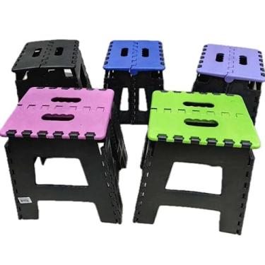 Imagem de Banquinho Banqueta Dobrável De Plástico Até 100 Kg Resistente Para Viagem(Azul)