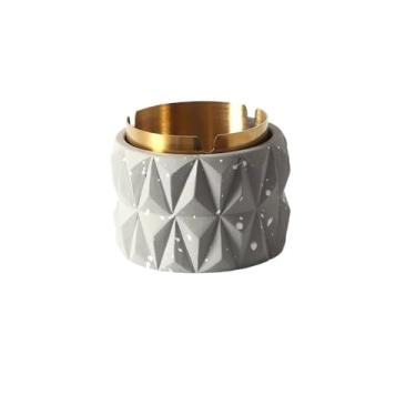 Imagem de Cinzeiro Cinzeiro geométrico de concreto, conjuntos de combinação de aço inoxidável, design de ponto em spray, cinzeiro de cimento, acessórios para fumantes externos e internos Cinzeiro de Mesa(Gray)