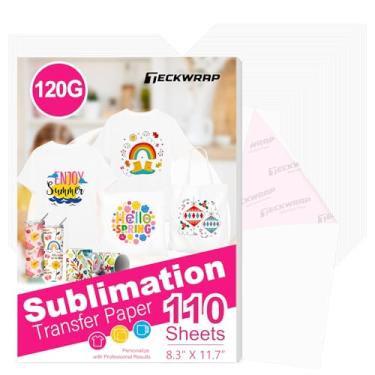 Imagem de TECKWRAP Papel de sublimação 21,6 x 28 cm - 110 folhas de papel de sublimação compatível com impressoras a jato de tinta e tintas de sublimação, alta eficiência de transferência para camisetas