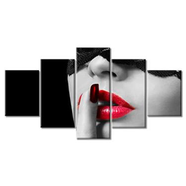 Imagem de Linda mulher com lábios vermelhos brilhantes arte de decoração de casa pôsteres e impressões arte de parede sexy lábios imagem para sala de estar 5 peças decoração de casa para quarto de menina