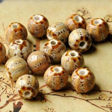 Imagem de Melancia Padrão Contas De Porcelana 12mm 60pcs Handmade Rodada Contas De Cerâmica Para Fazer Jóias Pulseira Espaçador Bead Crafting, Coffee, 12mm 60pcs