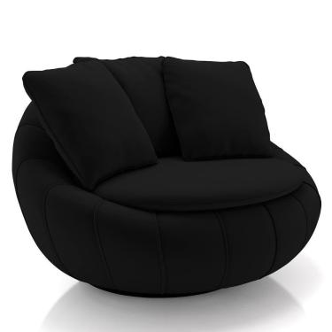 Imagem de Poltrona Decorativa Redonda Giratória Com Almofadas Saphire M22 Veludo Preto - Mpozenato