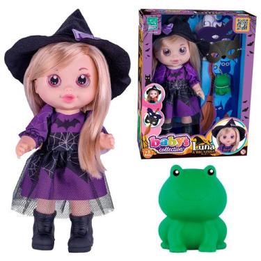Imagem de Boneca Luna A Bruxinha Bebê Vestido Roxo Chapéu e Acessórios Chaveirin