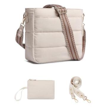 Imagem de Bolsa BAVERGE Puffer acolchoada, tiracolo, ombro, bege, Hobo