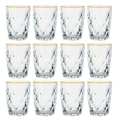 Imagem de Jogo Copos Vidro Diamond Fio Ouro 270Ml 12 Peças Lyor