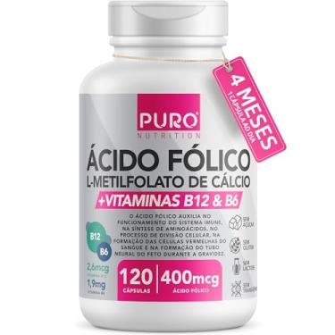 Imagem de L-Metilfolato Ácido Fólico Puro Nutrition, 400 mcg de Ácido Fólico, Vitaminas B12 e B6, 120 Cápsulas