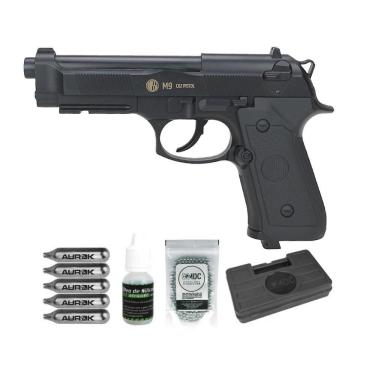 Imagem de Pistola Pressão Rossi Co2 Beretta M9 6mm Bbs Aço Kit