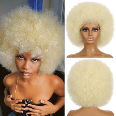 Imagem de MYCNIMY Perucas Afro Dos Anos 70 Para Mulheres Negras, Cabelo Sintético Macio, Com Aparência Natural, Fofo E Saltitante, Peruca Grande Festa Diária, Fantasia De Cosplay (Loira)