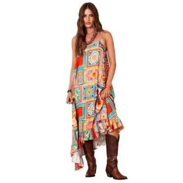 Imagem de Vestido Midi Godê Com Alças Estampa Geométrica Yacamim C3, M, Estampad