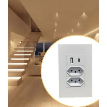 Imagem de Tomada dupla 4x2 de parede tipo C BIVOLT com espelho - LEDCOM