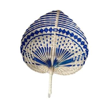 Imagem de simhoa Ventilador de mão de bambu feito à mão, acessórios para fotos, suprimentos de resfriamento manual, ventilador portátil de tecido para mesa, verão, Azul Escuro