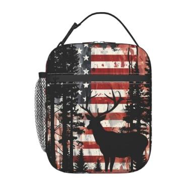 Imagem de VODRM Lancheira patriótica para crianças, alce majestoso, bolsa isolada para estudantes, bandeira americana, reutilizável, isolamento térmico, sacolas térmicas para escola, trabalho, piquenique
