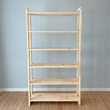 Imagem de Estante 6 Prateleiras de Madeira Pinus Linea Ample Natural - ArtFactor