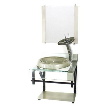 Imagem de Gabinete de vidro 40cm para banheiro curvado duplo pp cuba chapéu cham