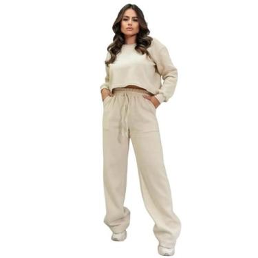 Imagem de Conjunto De Moletom Cropped Manga Longa Calça Pantalona Frio - BUCCI B