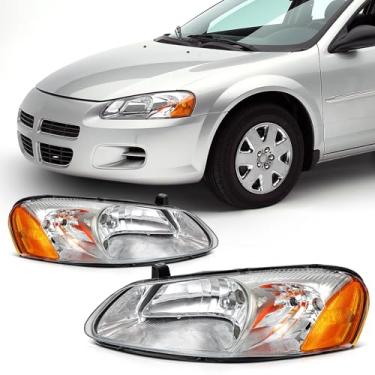 Imagem de SCITOO Conjunto de farol adequado para 2001-2006 para Dodge Stratus 4 portas Sedan Par de faróis Cromado Carcaça Âmbar Refletor Lente Transparente 4805821AA CH2502128