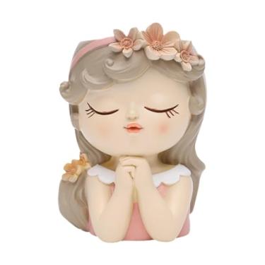 Imagem de Fenteer Vasos de plantas com rosto, suporte para bonsai, vaso de flores, cabeça de fada, artesanato, desenho animado, ornamento, estatueta colecionável, vaso, Rosa Marrom, 8x7x11cm