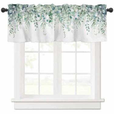 Imagem de Cortina de folhas de eucalipto verde sálvia para janelas, aquarela, plantas botânicas, fazenda, tratamentos de janela, 1 painel com bolso de haste, cortinas curtas para cozinha, janelas, banheiro