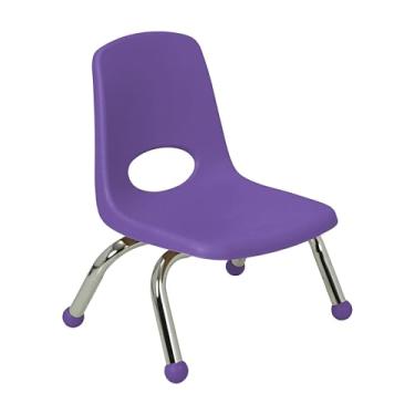 Imagem de Cadeira escolar empilhável de 20 cm, assento de estudante empilhável com pernas de aço cromado e deslizadores esféricos; para creche, pré-escola e escola em casa - roxo, 14749-PU