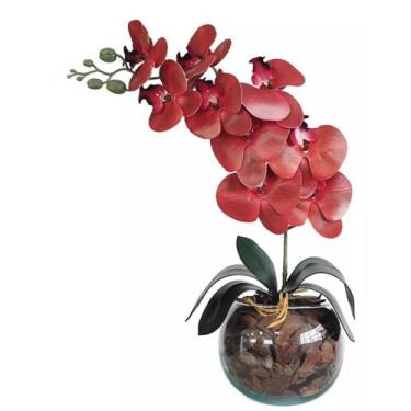 Imagem de Arranjo completo decorativo flores de orquideas vermelha e vaso - La C
