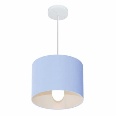Imagem de Lustre Pendente Cilíndrico Md-4054 Cúpula em Tecido 30x21cm Azul Bebê - Bivolt