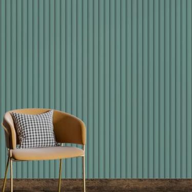 Imagem de Papel de Parede Adesivo Impermeável Ripas de Madeira Ripado Em Tons de Verde Menta Rolo De 12M Prova Dagua