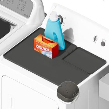 Imagem de SEIRI 1 tapete protetor de secadora com furo de armadilha de fiapos, conjunto de 66 cm x 45 cm protetor superior de silicone antiderrapante à prova d'água para secadora de roupas (cinza escuro)