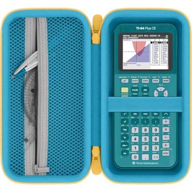 Imagem de Baval Estojo de transporte rígido compatível com calculadora Texas Instruments TI-84 Plus CE/TI-Nspire CX II CAS (caixa azul, zíper amarelo)