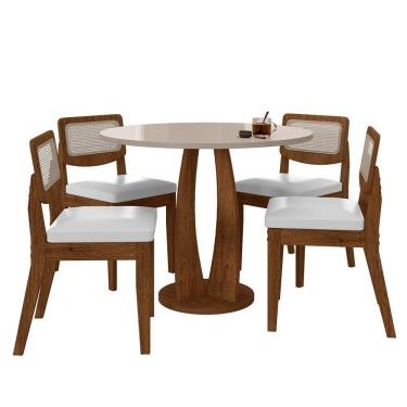 Imagem de Mesa Faenza Com 4 Cadeiras Sextavadas Freijó/off/corino Branco - M.a