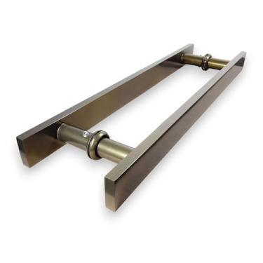 Imagem de Puxador H Duplo Barra Chata Maciça de 40cm Barra 32x10mm p/Portas de Madeira/Vidro/Alumínio/Portão