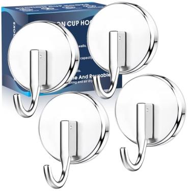 Imagem de MOTAIPEAK Ganchos de ventosa para chuveiro, ganchos de chuveiro montados em portas de vidro, azulejo, espelhos, metais, gancho para pendurar toalhas, roupão, bucha, jaquetas-cromado (pacote com 4)