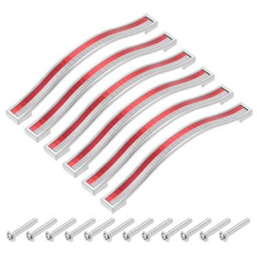 Imagem de uxcell Puxador de gaveta de armário 160 mm centros de furo liga vermelho cristal 6 peças