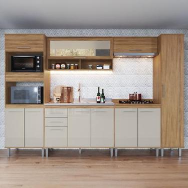 Imagem de Armário de Cozinha Elóra com Balcão para Pia e Cooktop 11 Portas 2 Gav