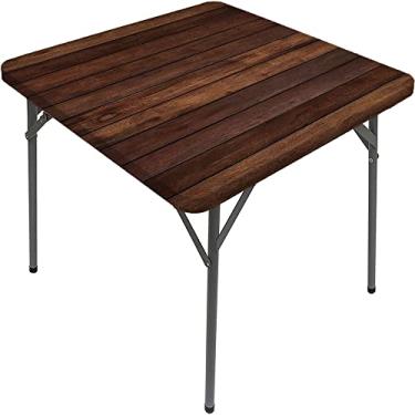 Imagem de CESGFC Toalha de mesa de madeira, estampa de textura de prancha de madeira, borda elástica, capa de mesa de jantar interna/externa, adequada para mesa quadrada de 61 cm x 61 cm