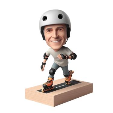 Imagem de Patinador personalizado que balança a cabeça com capacete da sua foto, presente ideal para entusiastas de patinação, pai, namorado, irmão, fãs de esportes radicais, decoração dinâmica de mesa