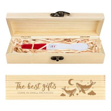 Imagem de CHGCRAFT Caixa de lembrança de teste de gravidez linda baleia sonhadora caixa de presente de anúncio de gravidez de madeira com fita de ráfia e cadeado presentes de anúncio para pai marido, 20 x 5 x 3