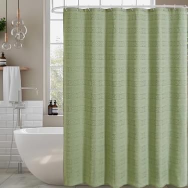 Imagem de Craidlela Cortina de chuveiro Sage Boho, cortinas de chuveiro texturizadas de girassol jacquard para banheiro, cortina de chuveiro de hotel estilo fazenda macia com 12 ganchos, parte superior com