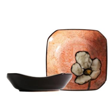 Imagem de Prato de cerâmica quadrado delicado e criativo em estilo japonês para uso doméstico simples e retrô - rosa