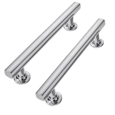 Imagem de CABDM 3-3/4 polegadas (96 mm) Pacote com 2 alças de liga de zinco cromadas polidas, puxador de armário de gaveta simples moderno, alça de guarda-roupa, penteadeira, puxador de ferragens para móveis