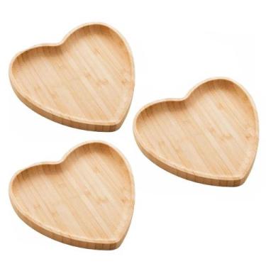 Imagem de Kit 3 Bandejas De Bambu Travessa Coração Heart - Class Home