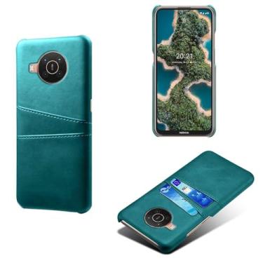 Imagem de Capas Compatível com Nokia X20,Caso de couro PU-Tampa de telefone a prova de choque com 2 slots de cartão,Proteção anti-impressão digital e anti-gota-Green