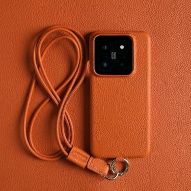 Imagem de Capa de couro de luxo para Xiaomi 14T Pro 14pro 13pro 11T 13Ultra com alça transversal e cordão, laranja, para Xiaomi 14