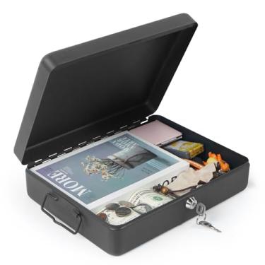 Imagem de SAFEDreamsEden Caixa de armazenamento de metal com fechadura para chave – Pequena carta de lembrança Treasure Money Documents Container Secret Safe Case com tampa, preto, 29 cm C x 7 cm A