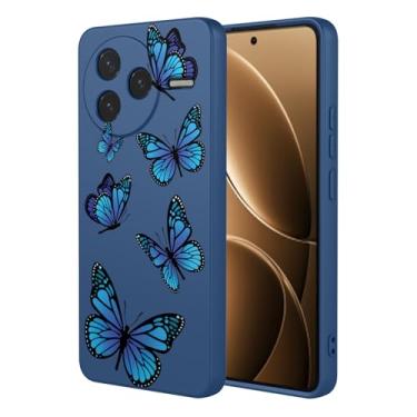 Imagem de HTXWXJC Capa de telefone para Redmi K80, capa para Xiaomi Poco F7 Pro, à prova de choque, flexível, amortecedor, capas macias de TPU, capa com padrão de borboleta, para Redmi K80, borboleta azul
