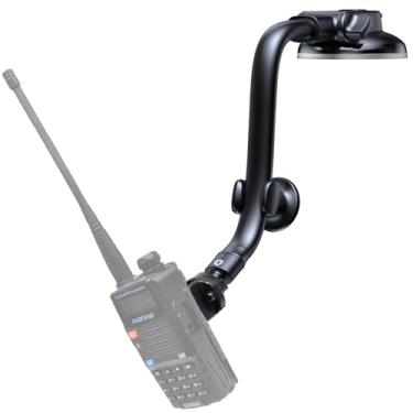 Imagem de AceTaken Suporte de para-brisa de veículo para rádios portáteis, suporte de painel de carro para rádios bidirecionais Baofeng Retevis Motorola Talkabout Yaesu Handheld Walkie Talkie