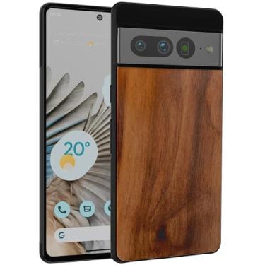 Imagem de GTElectro Capa de madeira real para Google Pixel 7 Pro, fina, à prova de choque, capa de madeira natural, amortecedor de TPU macio, durável, antiarranhões, compatível com carregamento sem fio